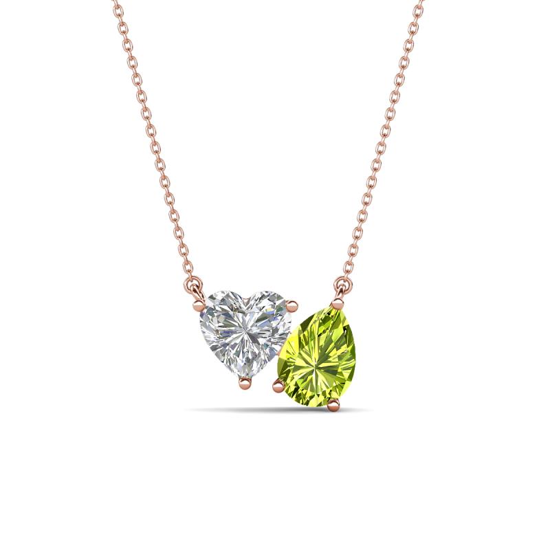 Zuri 1.65 ctw Heart Shape IGI Cert. Lab Grown Diamond with Pear Shape Peridot Toi Et Moi Women Pendant Necklace 