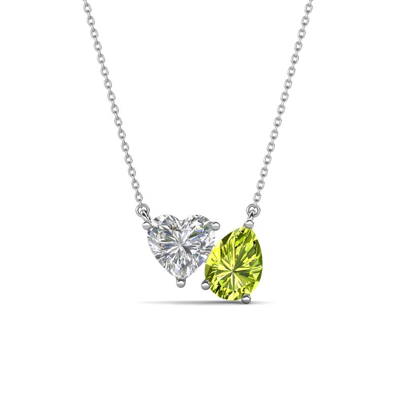 Zuri 1.65 ctw Heart Shape IGI Cert. Lab Grown Diamond with Pear Shape Peridot Toi Et Moi Women Pendant Necklace 