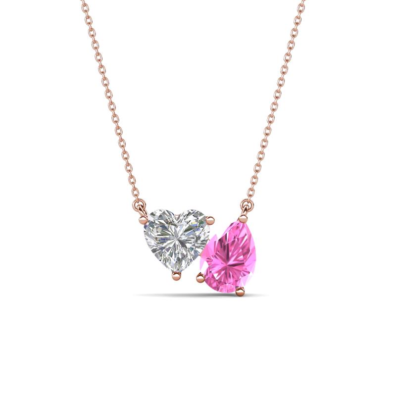 Zuri 1.75 ctw Heart Shape IGI Cert. Lab Grown Diamond with Pear Shape Created Pink Sapphire Toi Et Moi Women Pendant Necklace 