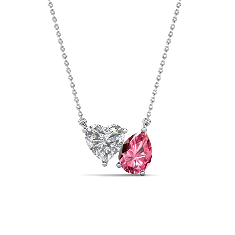 Zuri 1.55 ctw Heart Shape IGI Cert. Lab Grown Diamond with Pear Shape Pink Tourmaline Toi Et Moi Women Pendant Necklace 