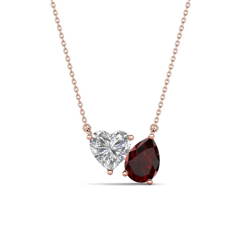 Zuri 1.75 ctw Heart Shape IGI Cert. Lab Grown Diamond with Pear Shape Red Garnet Toi Et Moi Women Pendant Necklace 