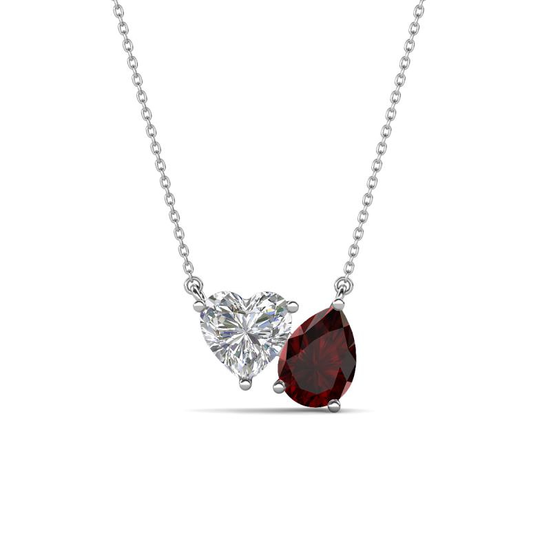 Zuri 1.75 ctw Heart Shape IGI Cert. Lab Grown Diamond with Pear Shape Red Garnet Toi Et Moi Women Pendant Necklace 