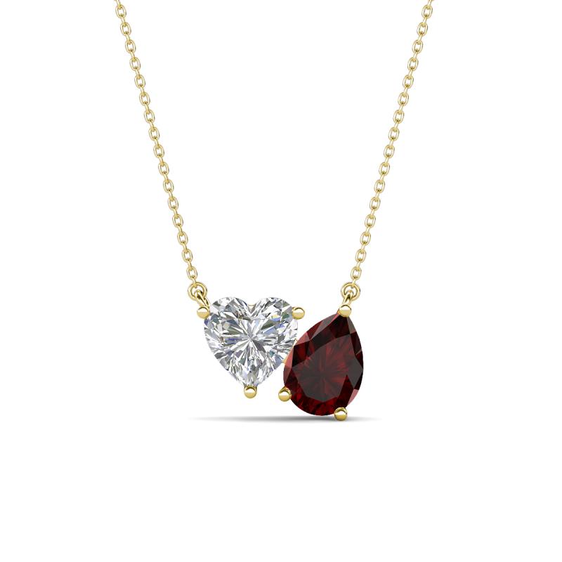 Zuri 1.75 ctw Heart Shape IGI Cert. Lab Grown Diamond with Pear Shape Red Garnet Toi Et Moi Women Pendant Necklace 