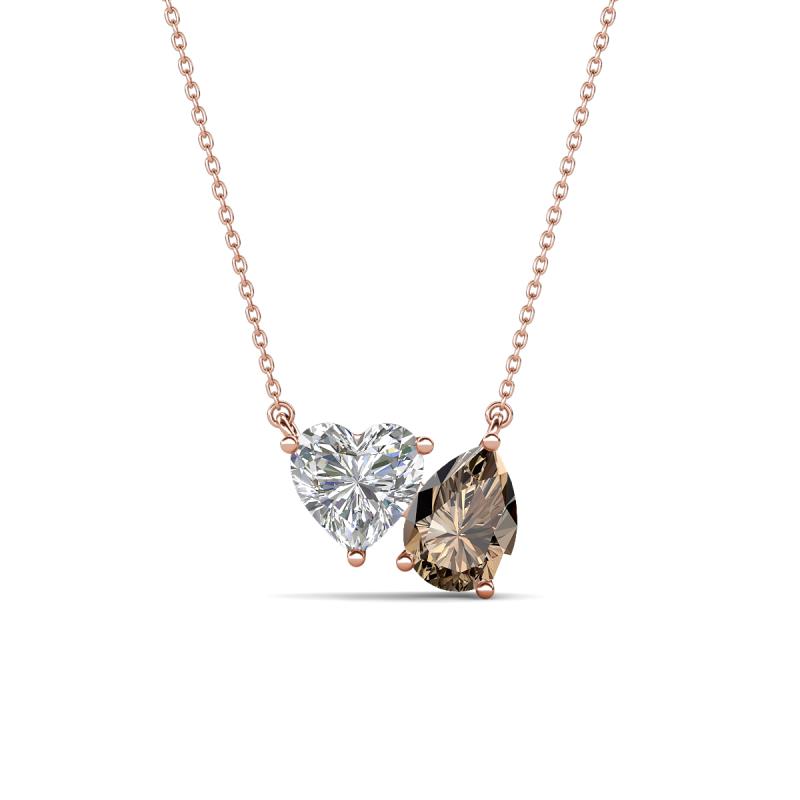 Zuri 1.50 ctw Heart Shape IGI Cert. Lab Grown Diamond with Pear Shape Smoky Quartz Toi Et Moi Women Pendant Necklace 