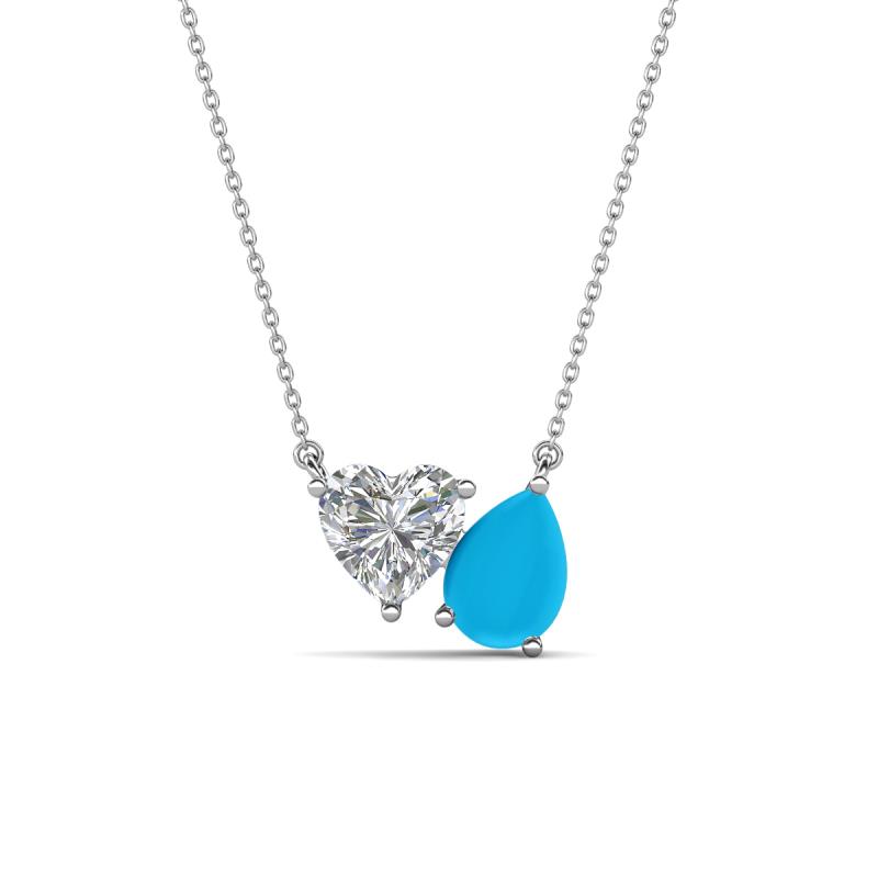 Zuri 1.20 ctw Heart Shape IGI Cert. Lab Grown Diamond with Pear Shape Turquoise Toi Et Moi Women Pendant Necklace 