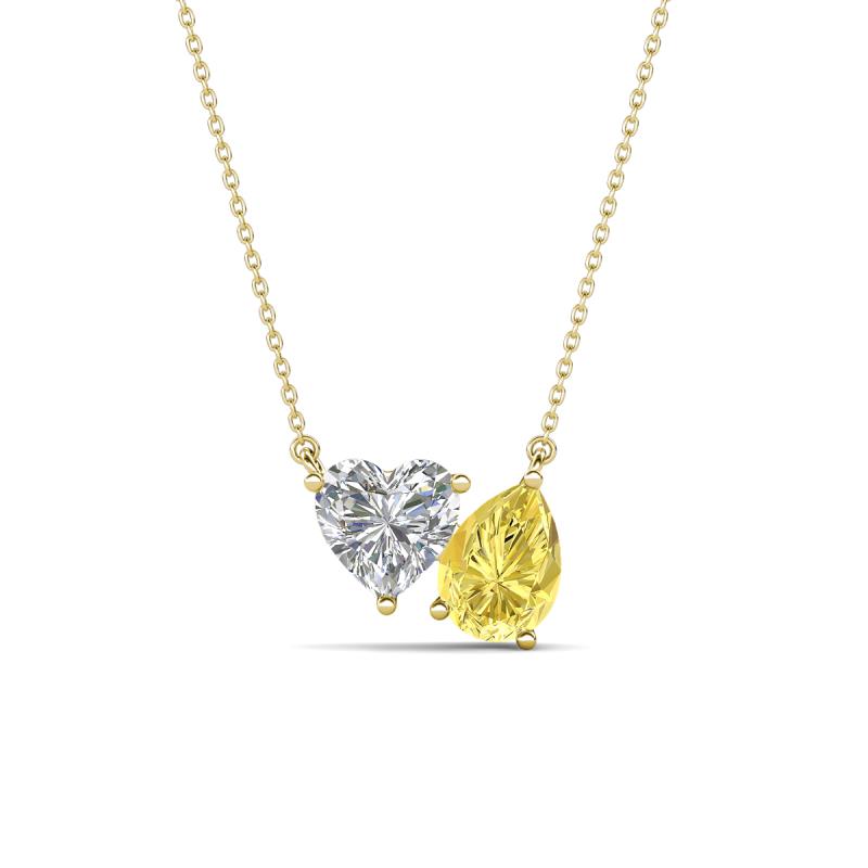 Zuri 1.75 ctw Heart Shape IGI Cert. Lab Grown Diamond with Pear Shape Created Yellow Sapphire Toi Et Moi Women Pendant Necklace 