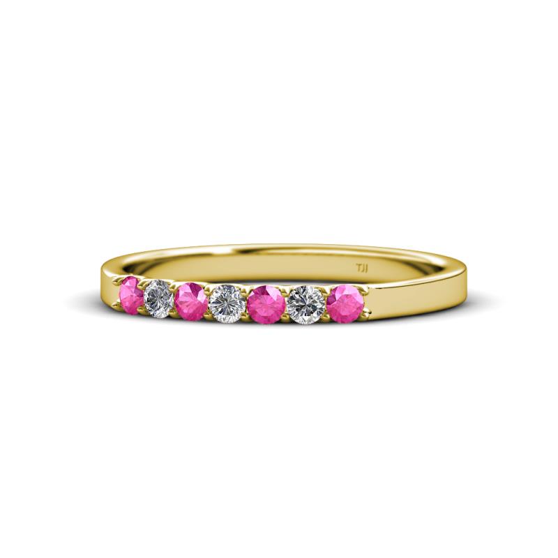 Fiala 2.00 mm Pink Sapphire and Diamond 7 Stone Wedding Band 