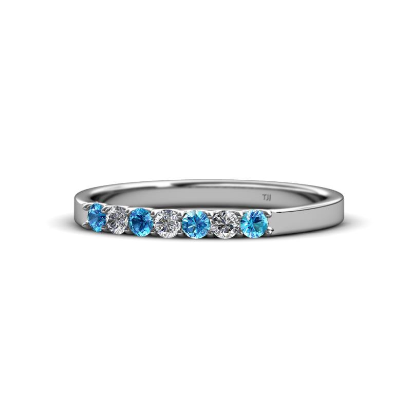 Fiala 2.00 mm Blue Topaz and Diamond 7 Stone Wedding Band 
