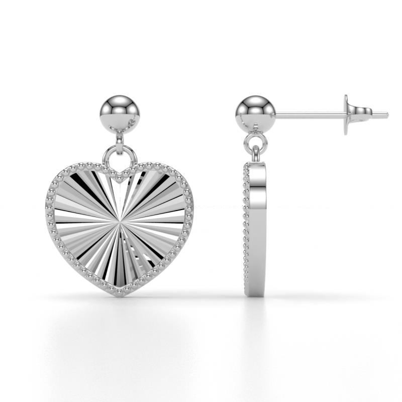 Zula Radiant Fluted Heart Drop Earrings with Milgrain Edge in 14K Solid Gold 