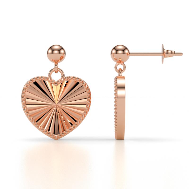 Zula Radiant Fluted Heart Drop Earrings with Milgrain Edge in 14K Solid Gold 