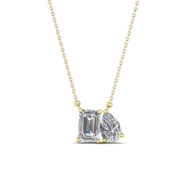 Arika 1.10 ctw Emerald and Pear Shape Lab Grown Diamond Toi Et Moi Women Pendant Necklace 