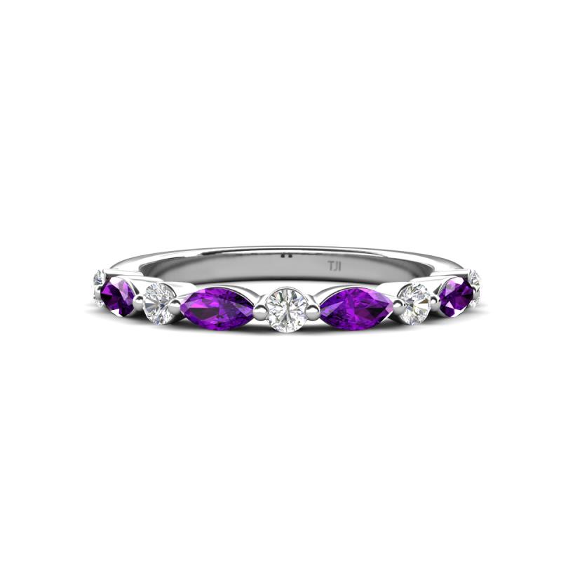 Mira 0.46 ctw Marquise Amethyst and Round Lab Grown Diamond Women Stackable Wedding Band 