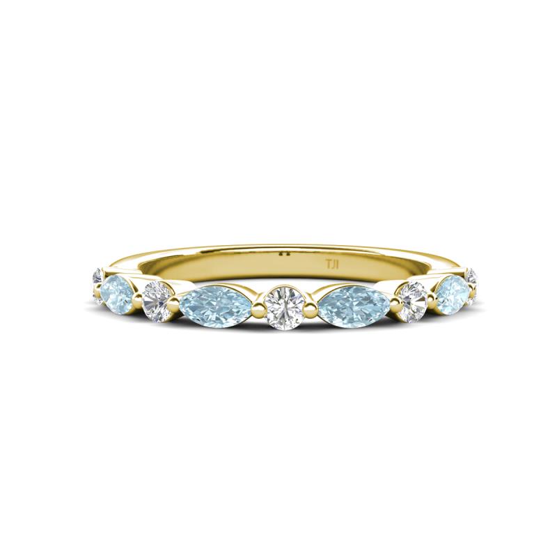 Mira 0.46 ctw Marquise Aquamarine and Round Lab Grown Diamond Women Stackable Wedding Band 