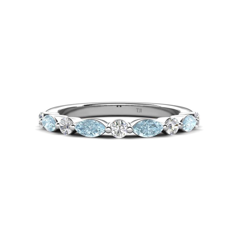 Mira 0.46 ctw Marquise Aquamarine and Round Lab Grown Diamond Women Stackable Wedding Band 