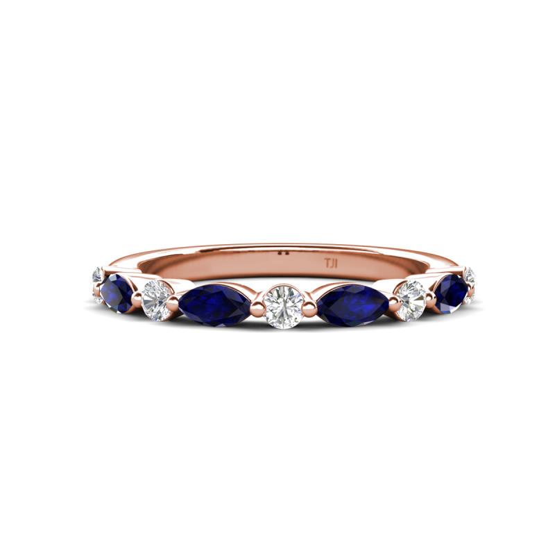 Mira 0.54 ctw Marquise Blue Sapphire and Round Lab Grown Diamond Women Stackable Wedding Band 