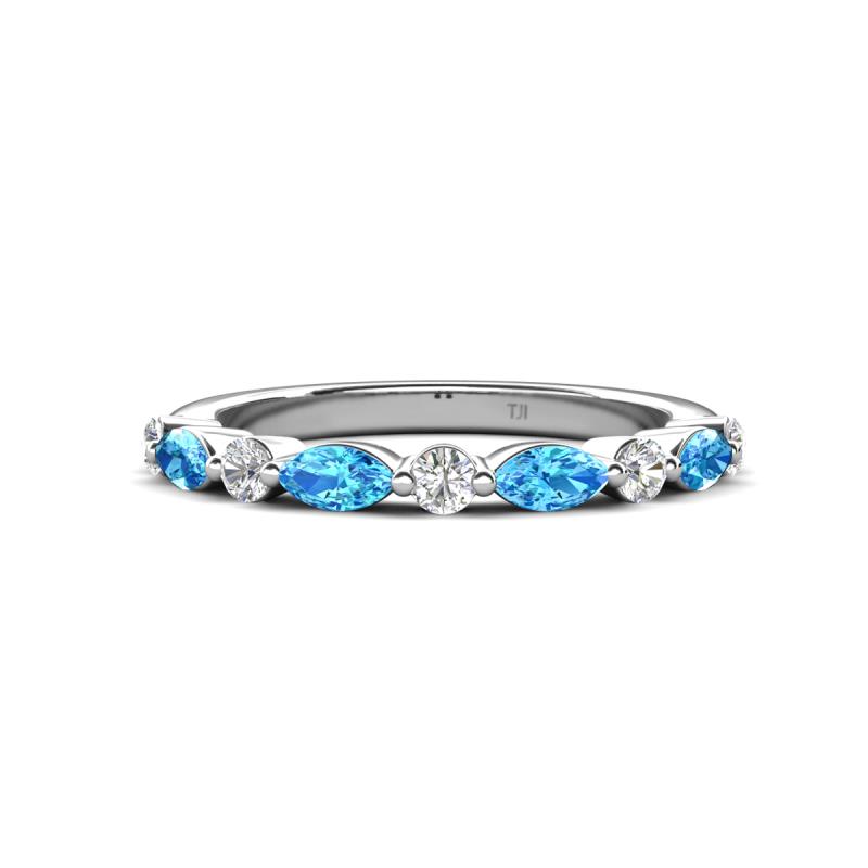 Mira 0.62 ctw Marquise Blue Topaz and Round Lab Grown Diamond Women Stackable Wedding Band 