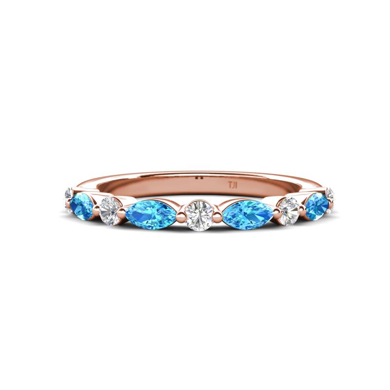 Mira 0.62 ctw Marquise Blue Topaz and Round Lab Grown Diamond Women Stackable Wedding Band 