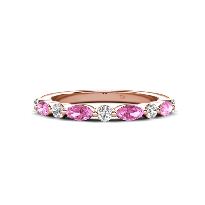 Mira 0.62 ctw Marquise Pink Sapphire and Round Lab Grown Diamond Women Stackable Wedding Band 