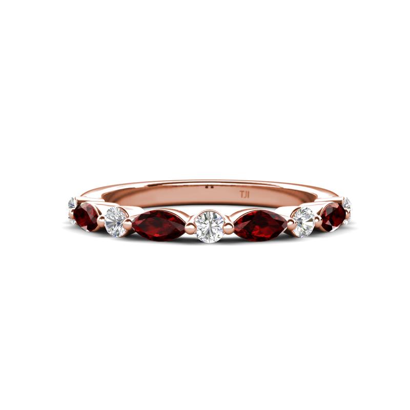 Mira 0.54 ctw Marquise Red Garnet and Round Lab Grown Diamond Women Stackable Wedding Band 