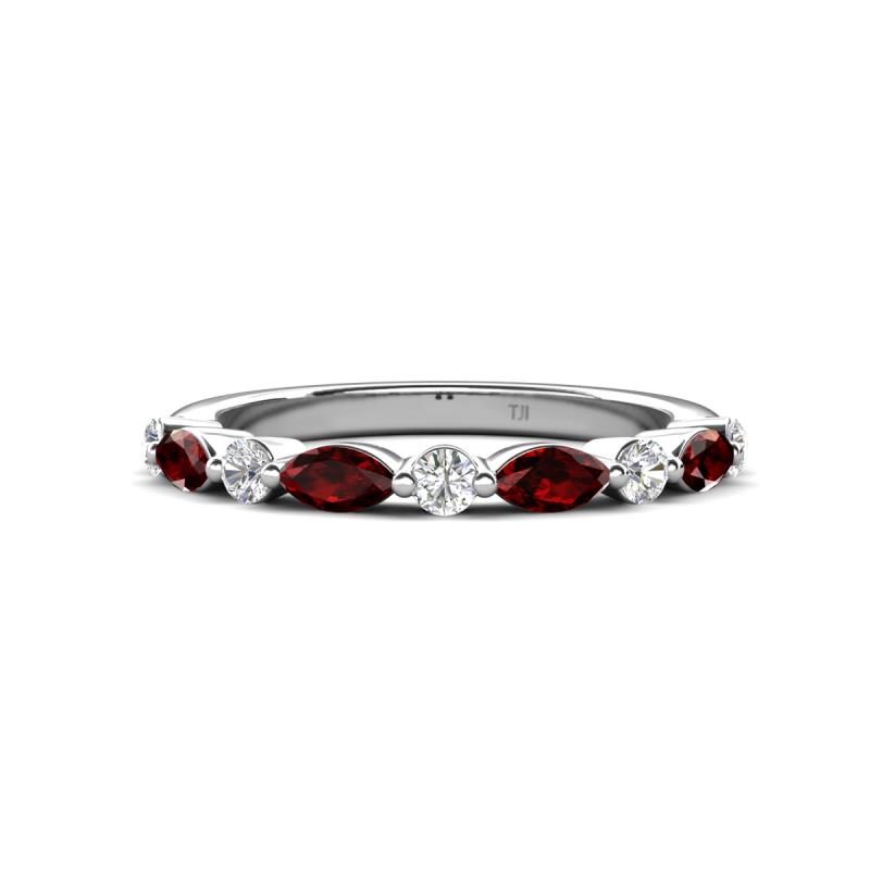 Mira 0.54 ctw Marquise Red Garnet and Round Lab Grown Diamond Women Stackable Wedding Band 