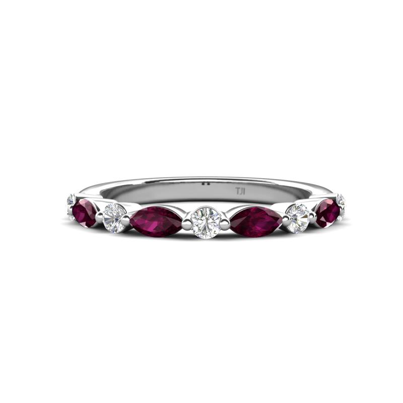Mira 0.58 ctw Marquise Rhodolite Garnet and Round Lab Grown Diamond Women Stackable Wedding Band 