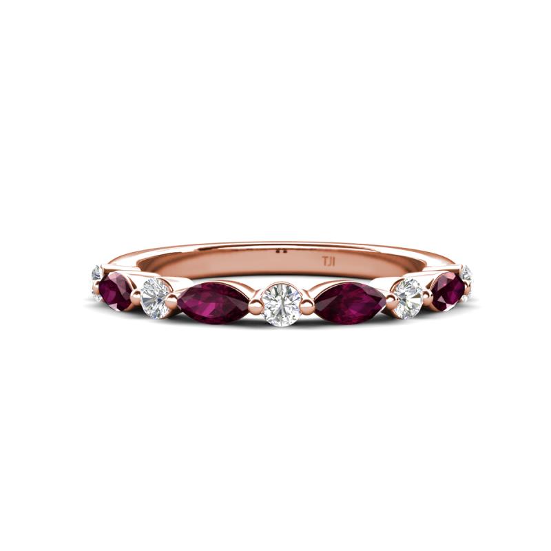 Mira 0.58 ctw Marquise Rhodolite Garnet and Round Lab Grown Diamond Women Stackable Wedding Band 