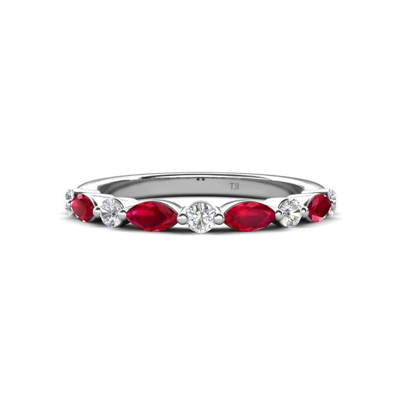 Mira 0.62 ctw Marquise Ruby and Round Lab Grown Diamond Women Stackable Wedding Band 