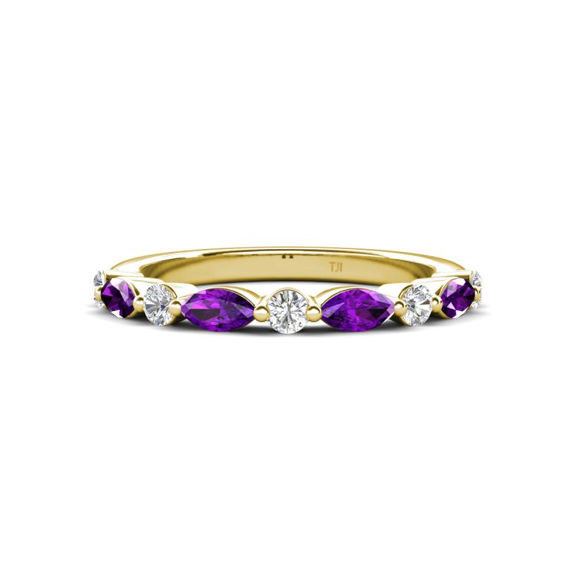 Mira 0.46 ctw Marquise Amethyst and Round Natural Diamond Women Stackable Wedding Band 
