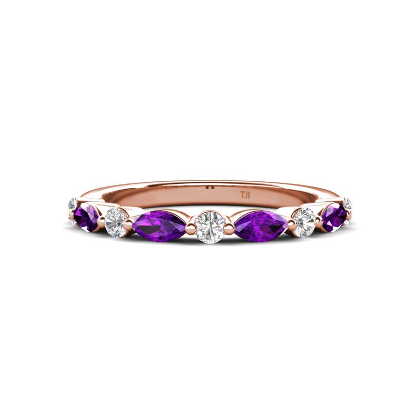 Mira 0.46 ctw Marquise Amethyst and Round Natural Diamond Women Stackable Wedding Band 