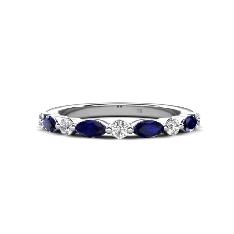Mira 0.54 ctw Marquise Blue Sapphire and Round Natural Diamond Women Stackable Wedding Band 