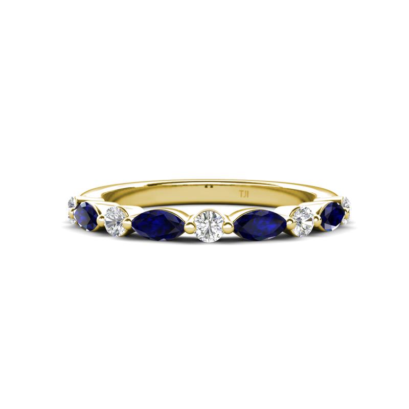 Mira 0.54 ctw Marquise Blue Sapphire and Round Natural Diamond Women Stackable Wedding Band 