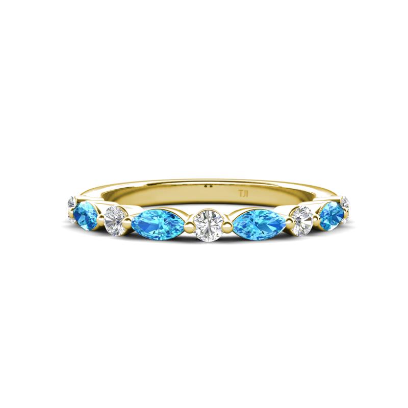 Mira 0.62 ctw Marquise Blue Topaz and Round Natural Diamond Women Stackable Wedding Band 