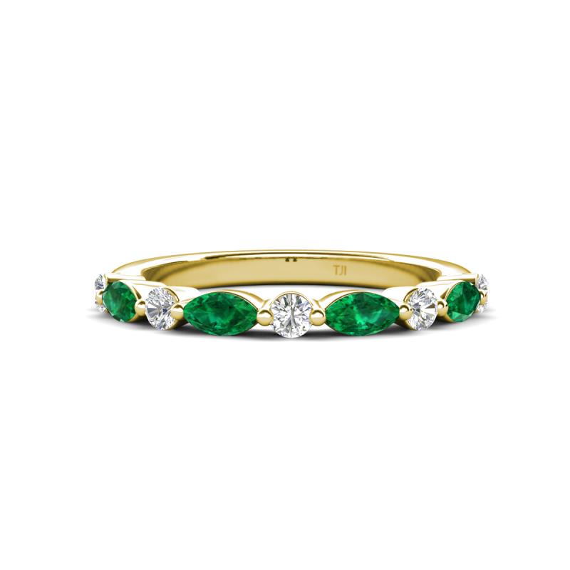 Mira 0.46 ctw Marquise Emerald and Round Natural Diamond Women Stackable Wedding Band 