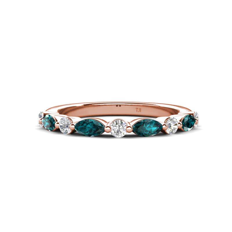 Mira 0.58 ctw Marquise London Blue Topaz and Round Natural Diamond Women Stackable Wedding Band 