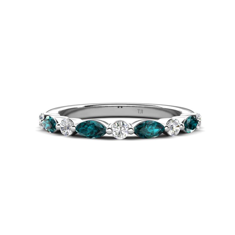 Mira 0.58 ctw Marquise London Blue Topaz and Round Natural Diamond Women Stackable Wedding Band 