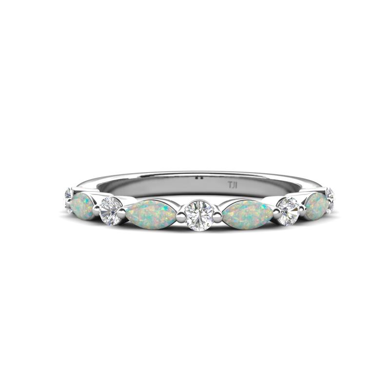 Mira 0.42 ctw Marquise Opal and Round Natural Diamond Women Stackable Wedding Band 