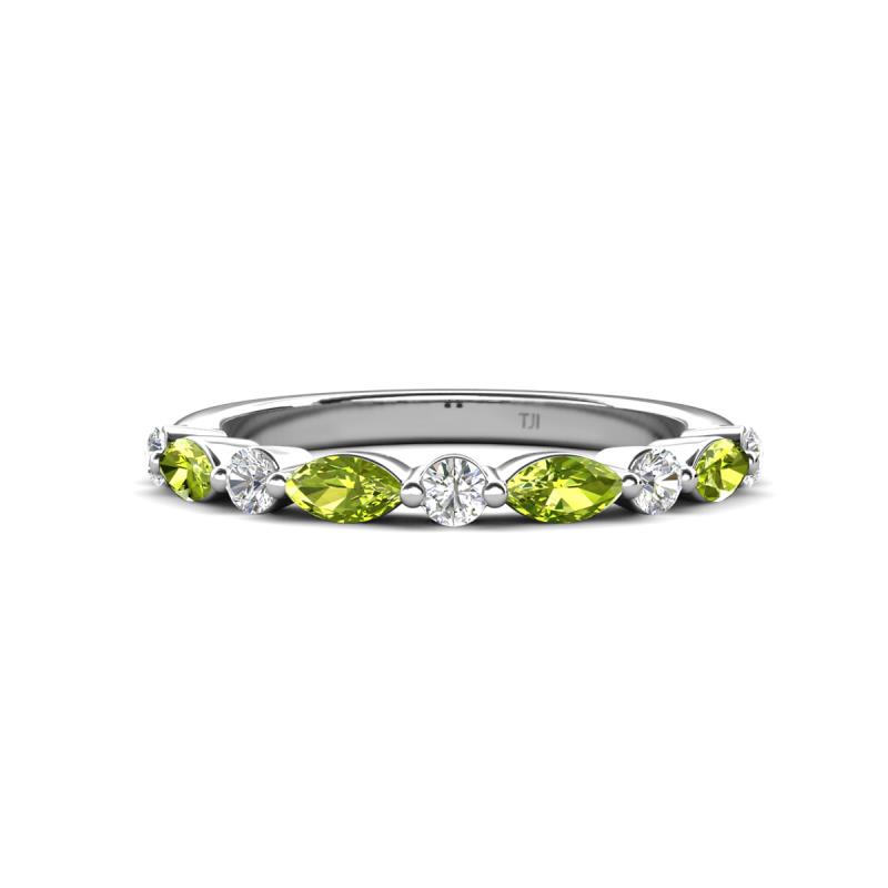 Mira 0.50 ctw Marquise Peridot and Round Natural Diamond Women Stackable Wedding Band 