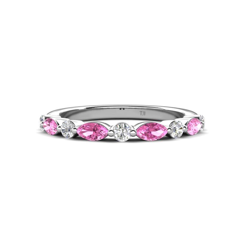 Mira 0.62 ctw Marquise Pink Sapphire and Round Natural Diamond Women Stackable Wedding Band 