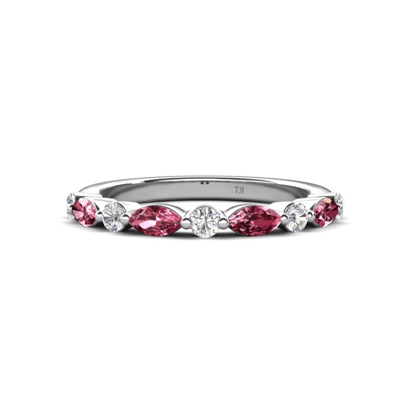 Mira 0.46 ctw Marquise Pink Tourmaline and Round Natural Diamond Women Stackable Wedding Band 