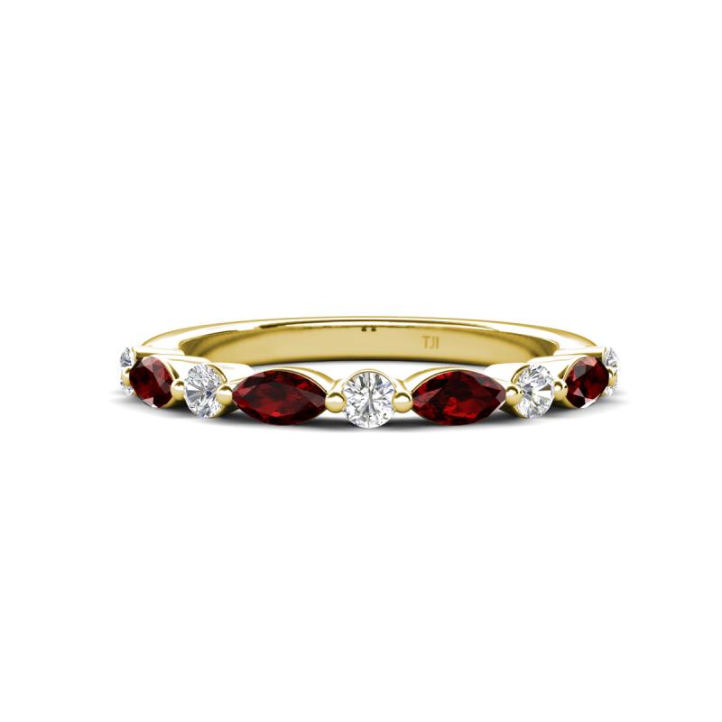 Mira 0.54 ctw Marquise Red Garnet and Round Natural Diamond Women Stackable Wedding Band 