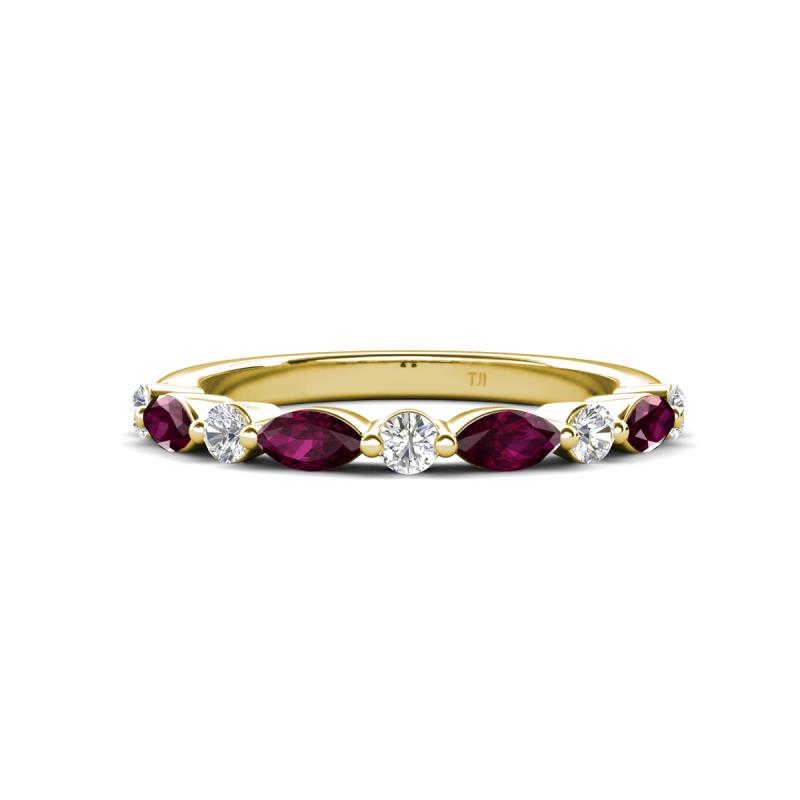 Mira 0.58 ctw Marquise Rhodolite Garnet and Round Natural Diamond Women Stackable Wedding Band 