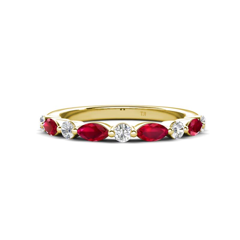 Mira 0.62 ctw Marquise Ruby and Round Natural Diamond Women Stackable Wedding Band 