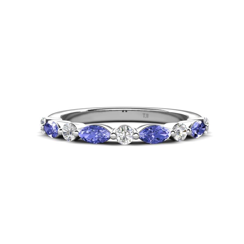 Mira 0.46 ctw Marquise Tanzanite and Round Natural Diamond Women Stackable Wedding Band 
