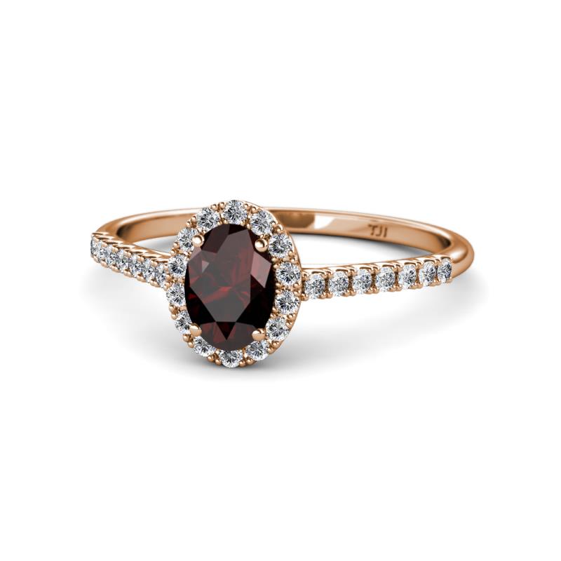 Marnie Desire Red Garnet and Lab Grown Diamond Halo Engagement Ring 