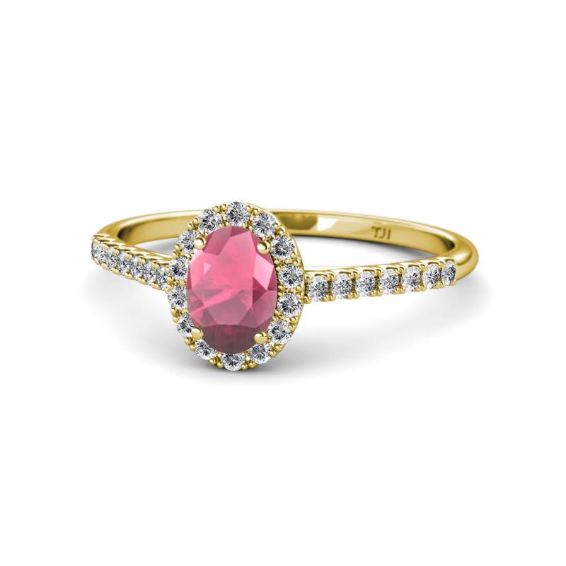 Marnie Desire Rhodolite Garnet and Lab Grown Diamond Halo Engagement Ring 