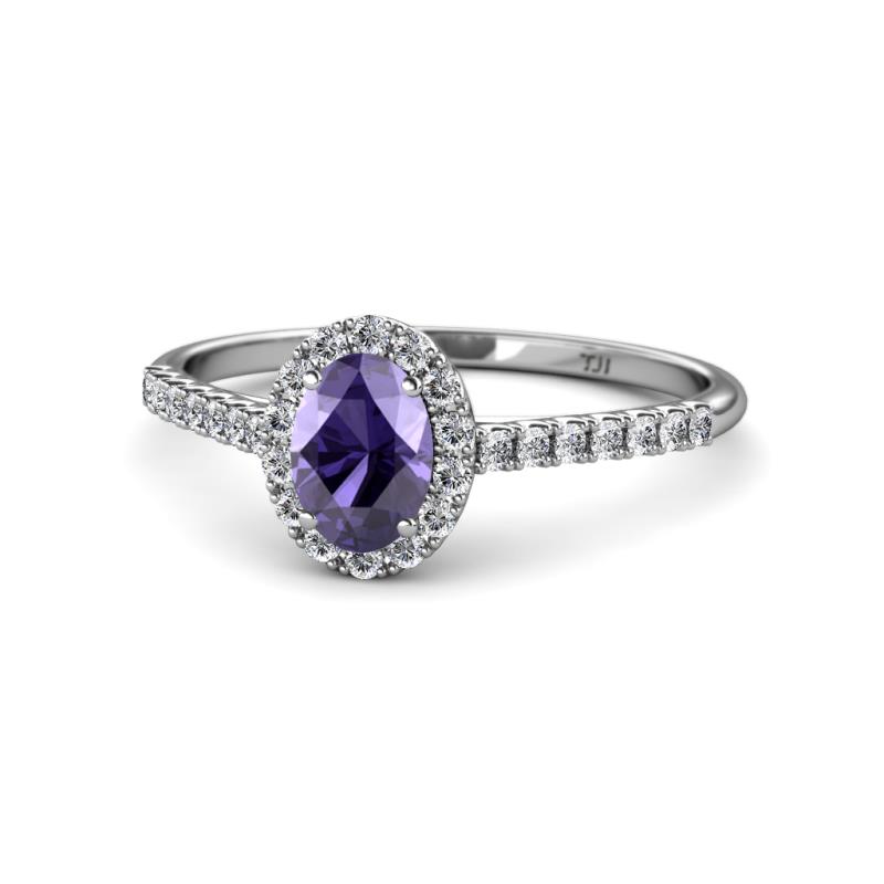 Marnie Desire Iolite and Lab Grown Diamond Halo Engagement Ring 