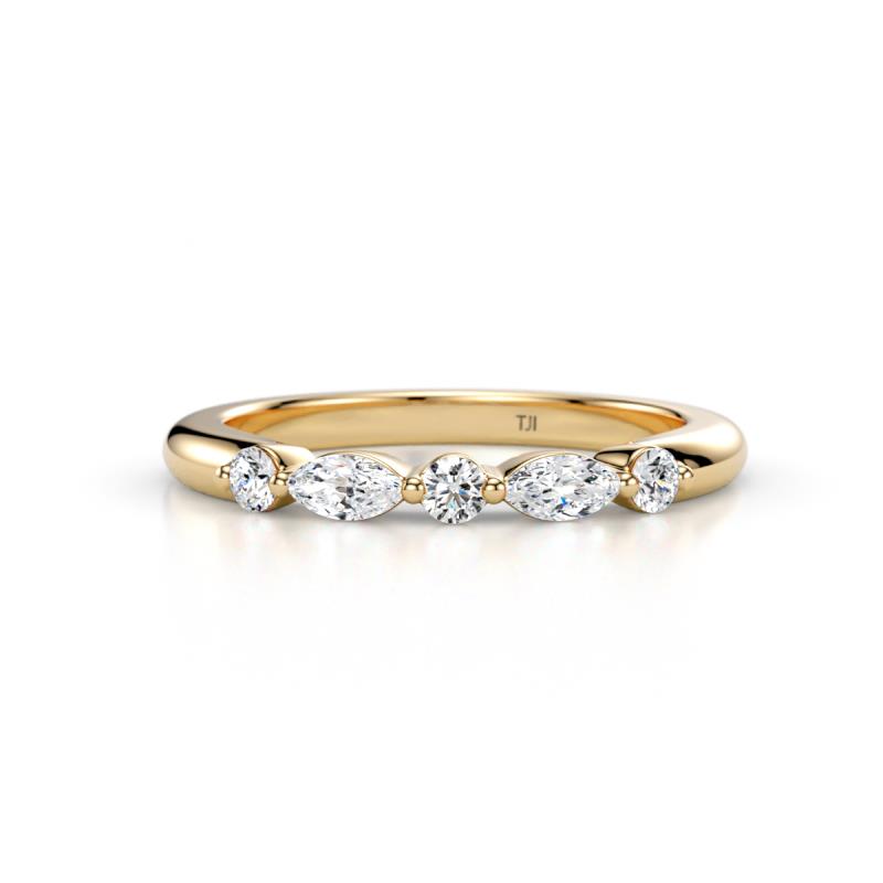 Mira 0.27 ctw Marquise and Round Natural Diamond 5 Stone Women Stackable Wedding Band 