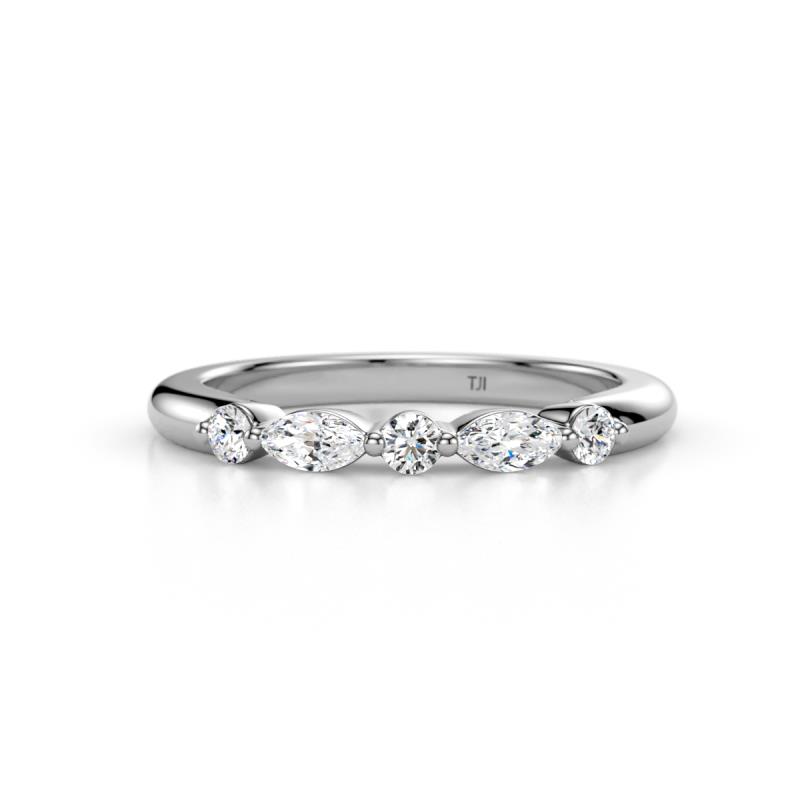 Mira 0.27 ctw Marquise and Round Natural Diamond 5 Stone Women Stackable Wedding Band 