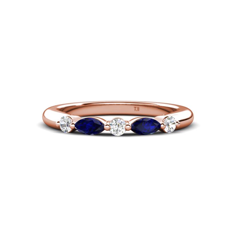 Mira 0.29 ctw Marquise Blue Sapphire and Round Lab Grown Diamond 5 Stone Women Stackable Wedding Band 