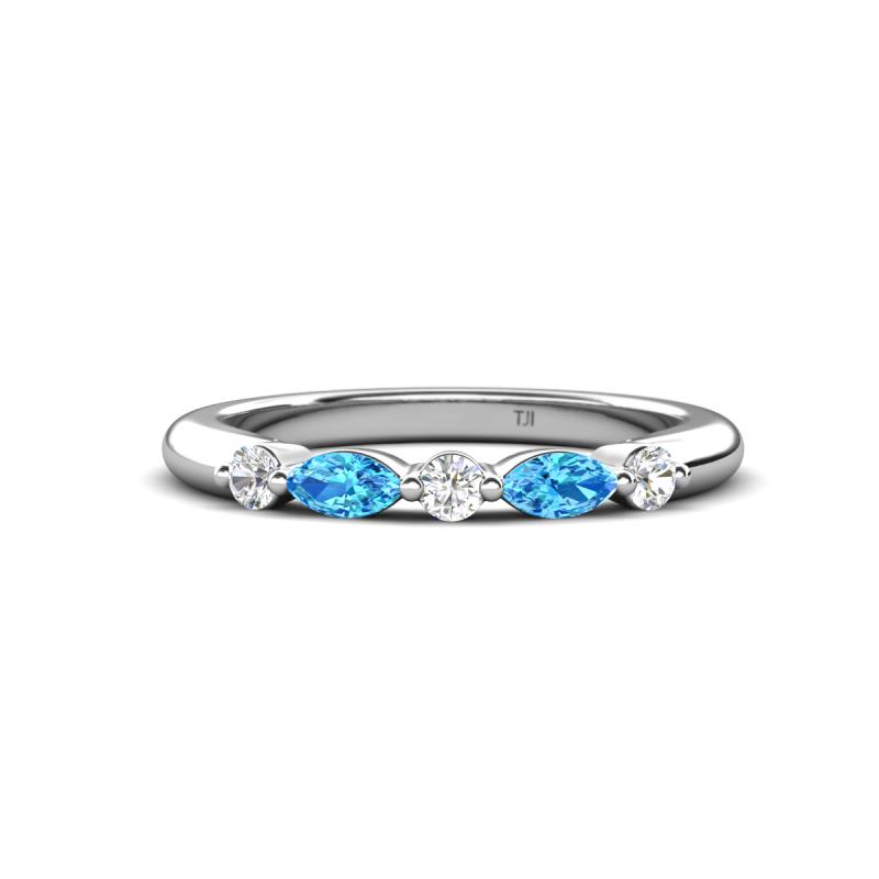 Mira 0.33 ctw Marquise Blue Topaz and Round Lab Grown Diamond 5 Stone Women Stackable Wedding Band 